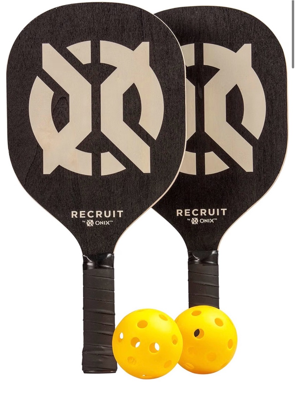 Recruit Pickleball Paddle Set in Black with Yellow Balls